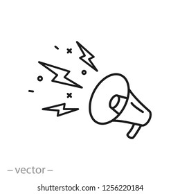 bullhorn icon, megaphone line vector illustration on white background - editable stroke