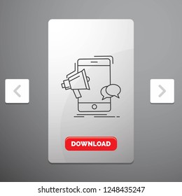 bullhorn, marketing, mobile, megaphone, promotion Line Icon in Carousal Pagination Slider Design & Red Download Button