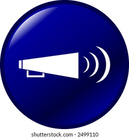 bullhorn or megaphone blue vector button