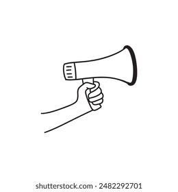 Bullhorn or megaphone, loudspeaker, Hand Drawn Vector Illustration