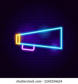 Bullhorn Neon Sign. Vector Illustration Of Sound Promotion.