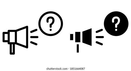 Bullhorn Symbol with Question Mark. Questionnaire in Outline and Glyph Icon