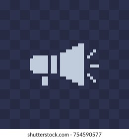 Bullhorn web icon. Symbol, logo megaphone. Stencil. Pixel art style design. 8-bit sprite. Isolated vector illustration.