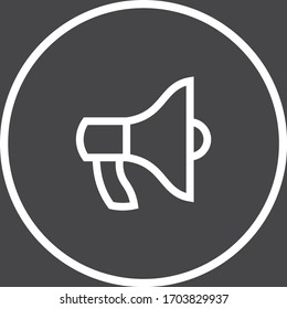 Bullhorn white colored vector line icon with dark background