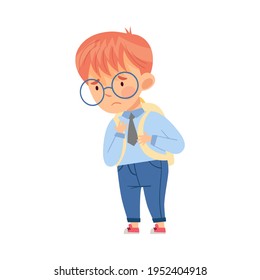 Bullied Boy with Backpack Standing Suffering from Mockery and Sneer at School Vector Illustration