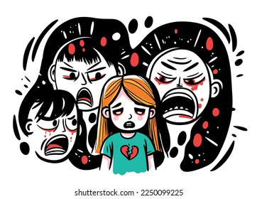 Bullied child Conceptual Illustration of Homophobia, LGBTQ Rights, Social intolerance. A child victim of homophobia. School bullying and cyberbullying. Teenager crying because of depression