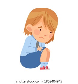 Bullied Girl Sitting Suffering from Mockery and Sneer at School Vector Illustration