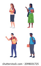 Bullies and victims semi flat color vector characters set. Full body people on white. School bullying isolated modern cartoon style illustrations collection for graphic design and animation