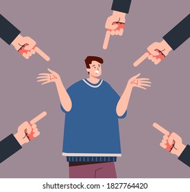 Bulling blaming emotional stress man. Social problems concept. Vector flat graphic design illustration