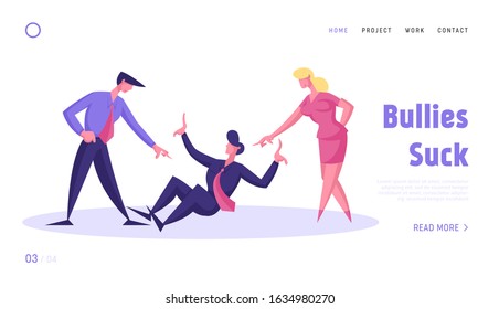 Bulling, Dirty Tricks And Unfair Fight Website Landing Page. Office Life Situation With Weak Businessperson Pressure Of Angry Colleagues, Pressure Web Page Banner. Cartoon Flat Vector Illustration