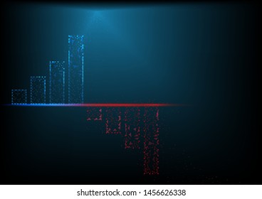 Bar​ chart​ two​ ways​ bullish and​ bearish divergence form lines, triangles and particle style design​ on​ blue​ black​ background.