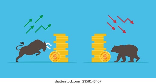 Bullish and Bearish Stock Market suitable for Stock Marketing or Financial Investment 2d vector illustration concept for banner, website, landing page, flyer, etc