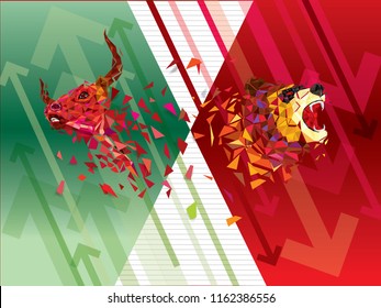 Bullish and Bearish symbols on stock market vector illustration. vector Forex or commodity charts, on abstract background. The symbol of the the bull and bear