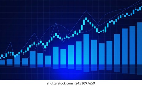 Gráfico de candelabro alcista del mercado de valores, comercio de divisas, inversión financiera, índice, criptomoneda y fondo de concepto de informe de negocios. Ilustración vectorial.