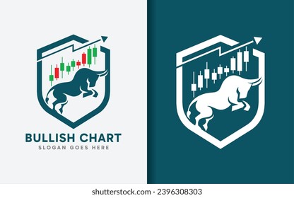 Bullish Chart Logo Design. Bullish Trend on Candlestick Exchange Charts Combined with Arrow and Bull Symbol Concept. Vector Logo Illustration.