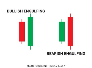 Bullish engulfing AND Bearish engulfing candlestick chart pattern vector for crypto signals. Japanese candlesticks pattern for cryptocurrency, stock market, and forex. Best Candlestick chart pattern.