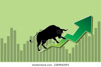 Bullish market concept background vector illustrator, , Trade exchange green arrow up, gain symbol stock market bullish, Bull and Bear market concept, Bull and Bear concept isolated