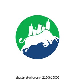 Bullish Trader Logo. Forex bull logo design template vector. Financial bull logo design. Trade Bull Chart.