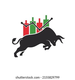 Bullish Trader Logo. Forex bull logo design template vector. Financial bull logo design. Trade Bull Chart.