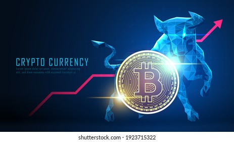 Bullish trend of Bitcoin crypto currency in futuristic concept