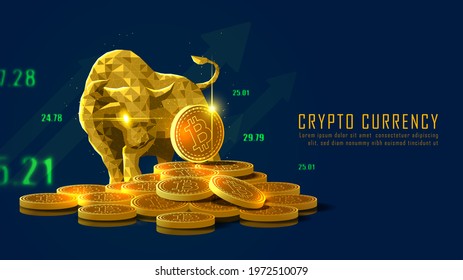 Bullish trend of Bitcoin crypto currency in golden futuristic concept