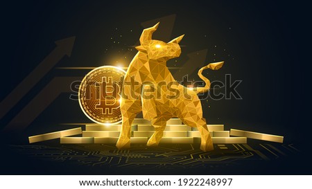 Bullish trend of Bitcoin crypto currency in golden futuristic concept