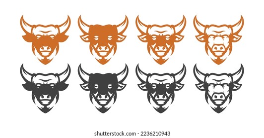 Plantilla de símbolo vector con logotipo de mascota Bullman. Ilustración del vector de cabeza de vaca