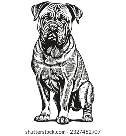 Bullmastiff dog pencil hand drawing vector, outline illustration pet face logo black and white