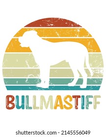 Bullmastiff Retro Vintage Sunset T-shirt Design template, Bullmastiff on Board, Car Window Sticker, POD, cover, Isolated white background, White Dog Silhouette Gift for Bullmastiff Lover