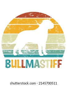 Bullmastiff Retro Vintage Sunset T-shirt Design template, Bullmastiff on Board, Car Window Sticker, POD, cover, Isolated white background, White Dog Silhouette Gift for Bullmastiff Lover
