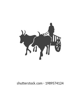 Bullock cart (Bail Gadi) with the standing driver. Bail Gadi vector. svg