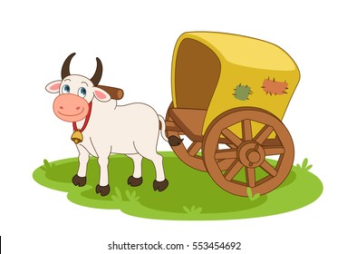 Bullock cart cartoon vector illustration
