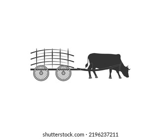 Bullock Cart silhouette, bullocks traditional black and white painting, bull and cart