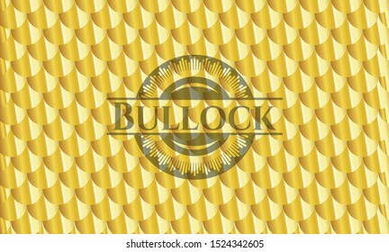 Bullock gold shiny emblem. Scales pattern. Vector Illustration. Detailed.