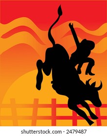 Bullrider Against a Sunset Background