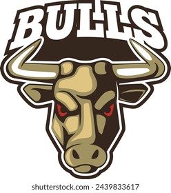 Bulls color logo. Angry animal head badge