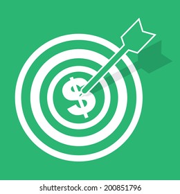 Bulls eye with arrow hitting dollar sign 