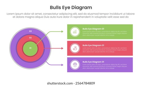 bulls eye diagram infographic template banner with marketing box description arrow line description with 3 point for slide presentation vector