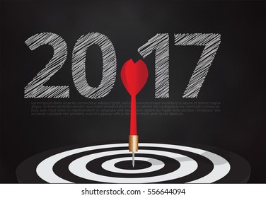 bull's eye hit the target on dartboard with number 2017 blackboard background,illustration EPS10.