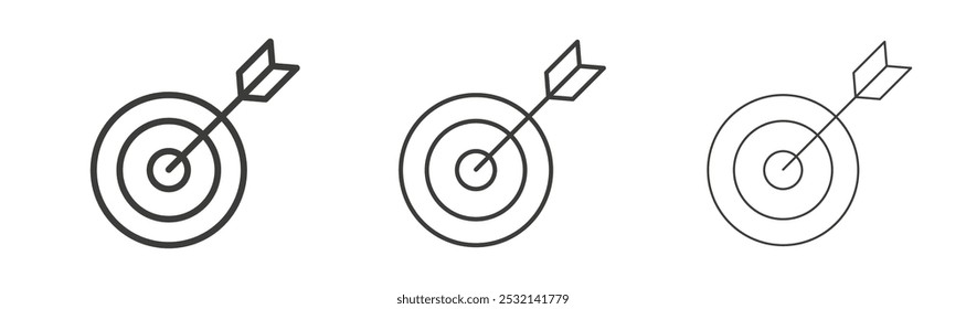 Bulls eye icon in fill and three stroke sizes