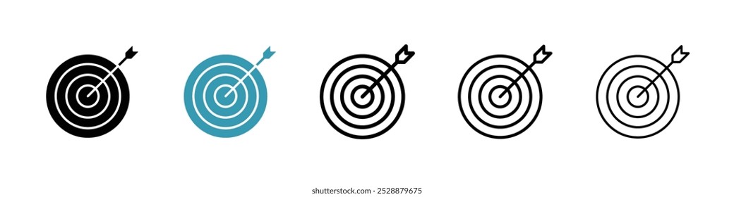 Bulls eye vector icon set in black and blue colors.