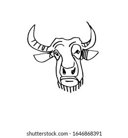 bull's head caricature. sketch, Doodle illustration, vector