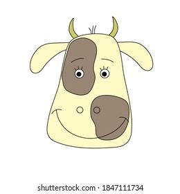 Bull's head with a cute smile. Vector. Symbol of the year. Feast of the Nativity of Christ.