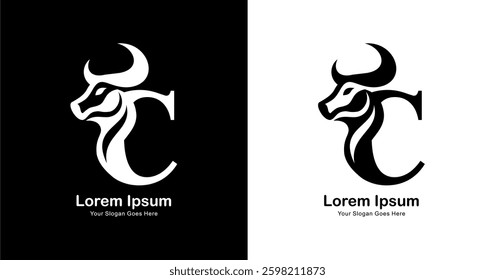 Bull's head logo design combined with the letter C