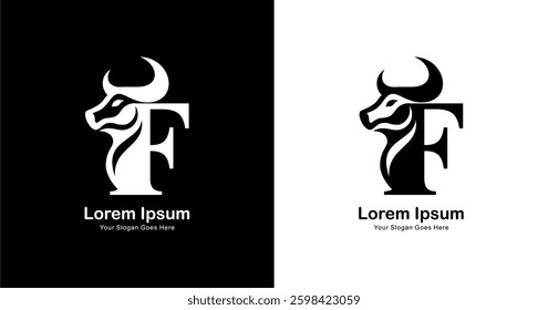 Bull's head logo design combined with the letter F