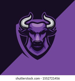 bulls head logo vector illustration in purple with a shield