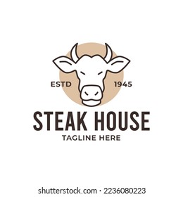 Logo de Bull. Ilustración vectorial para emblema, afiche, etiqueta, insignia. Publicidad de productos de carne de vacuno
