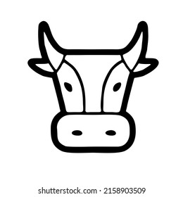 bull's head silhouette vector, icon, and logo on white background.