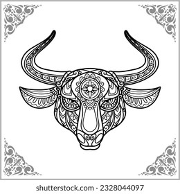 Bulls head zentangle arts. isolated on white background of illustration