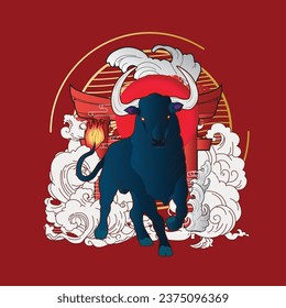 bulls illustration design for sukajan is mean japan traditional cloth or t-shirt